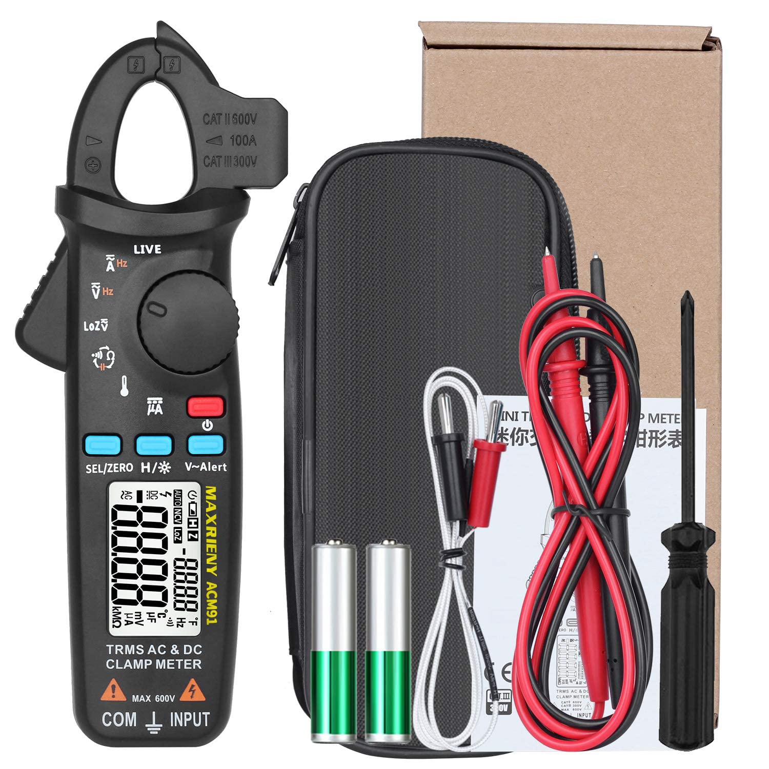 MAXIRIENY Pinza amperometrica 1mA DC AC Corrente Multimetro Amperometro CC CA amplificatore 6000 conteggi Gamma automatica Voltmetro Digitale Capacitanza Temperatura Resistenza Tester di tensione