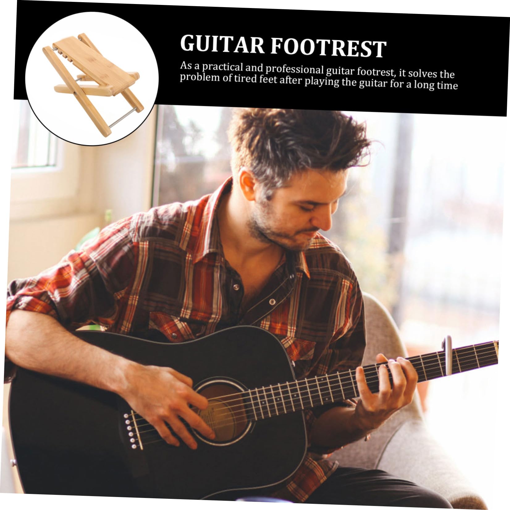 Mikinona Poggiapiedi Leggero e Stabile per Chitarra Classica in Legno, Altezza Regolabile a 4 Livelli Accessorio Elegante per Chitarra Acustica