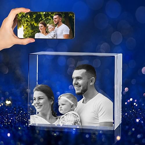 Miniatura 1 de Foto de cristal 3D personalizada, marco de fotos de vidrio grabado con láser, gran aniversario, cumpleaños, Navidad, regalos conmemorativos para