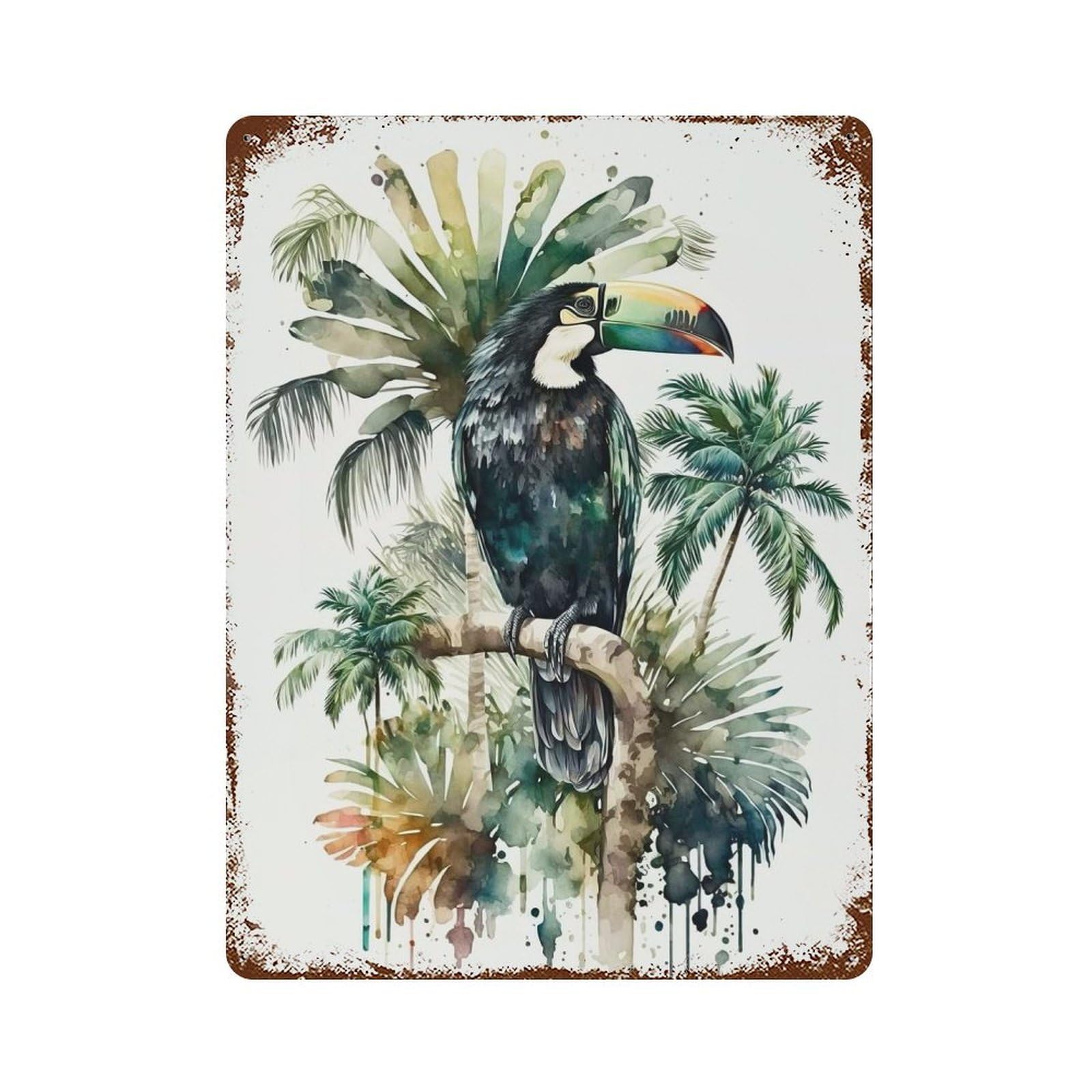 Rust Effect Palm Trees And Paradise Aged Metal Wall Plaque 15.7"x11.8", Farmhouse Wall Decor for Office, Studio And Wall Decor