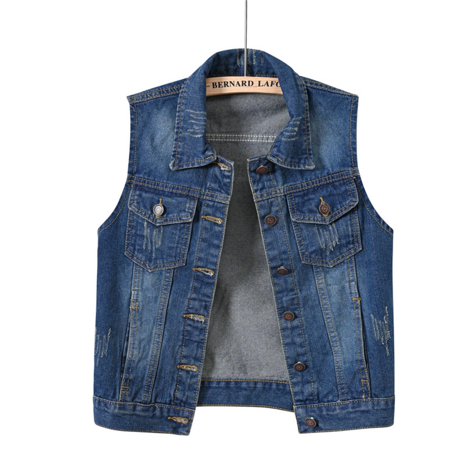 Generisch Jeansjacke Kurz Damen Mehrfarbige Jeansweste Für Damen Kurz Für Frühling Und Schmal Dünn Aus Sackleinen Ärmellos Schultern Weste Mit Gebrochenen Löchern Ausgefallene Pullover Damen