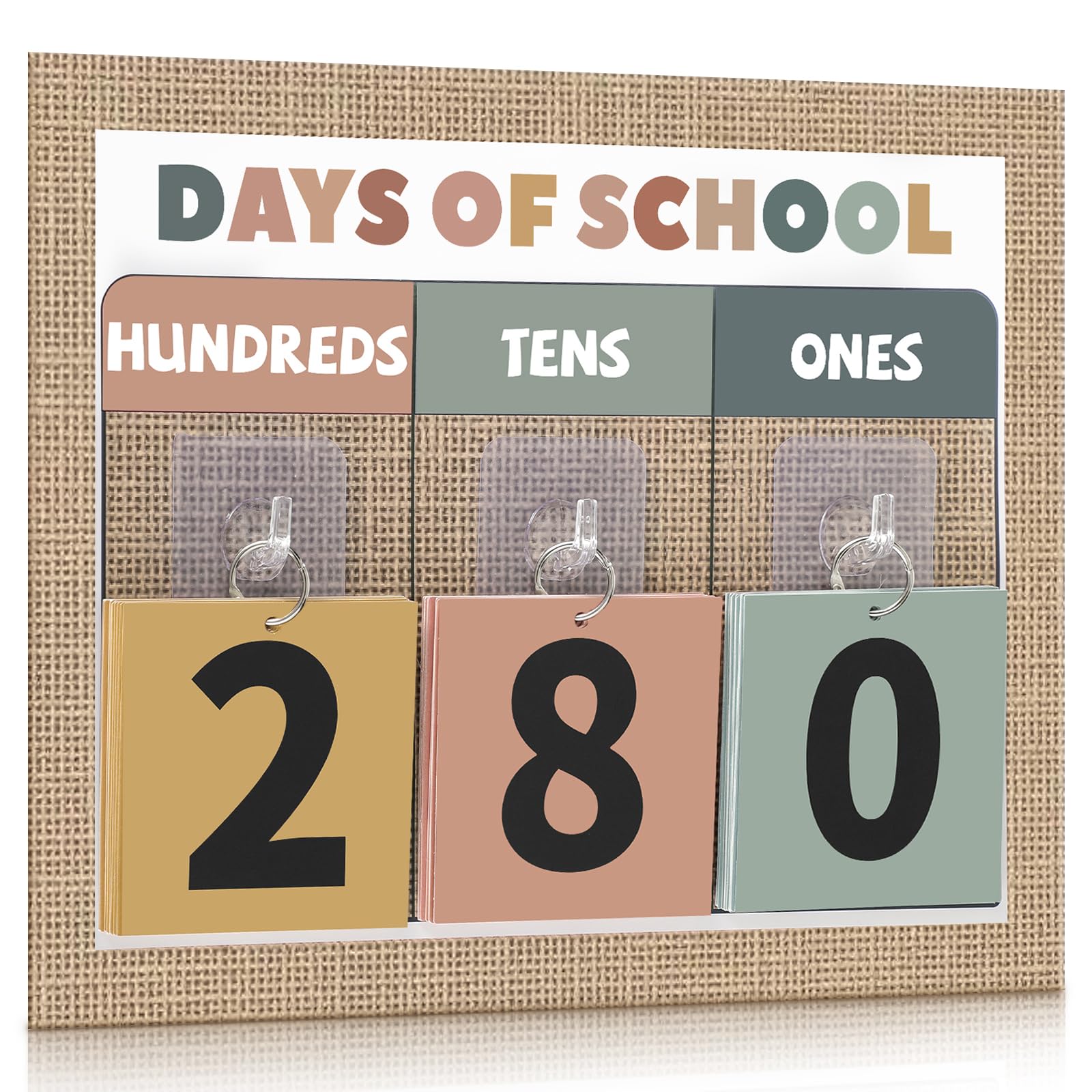 Glenmal Decorazioni moderne per bacheca in lino bohémien, per il rientro a scuola, giorni di scuola, poster per calendario in classe, bacheca, decorazione da parete per asilo in età prescolare