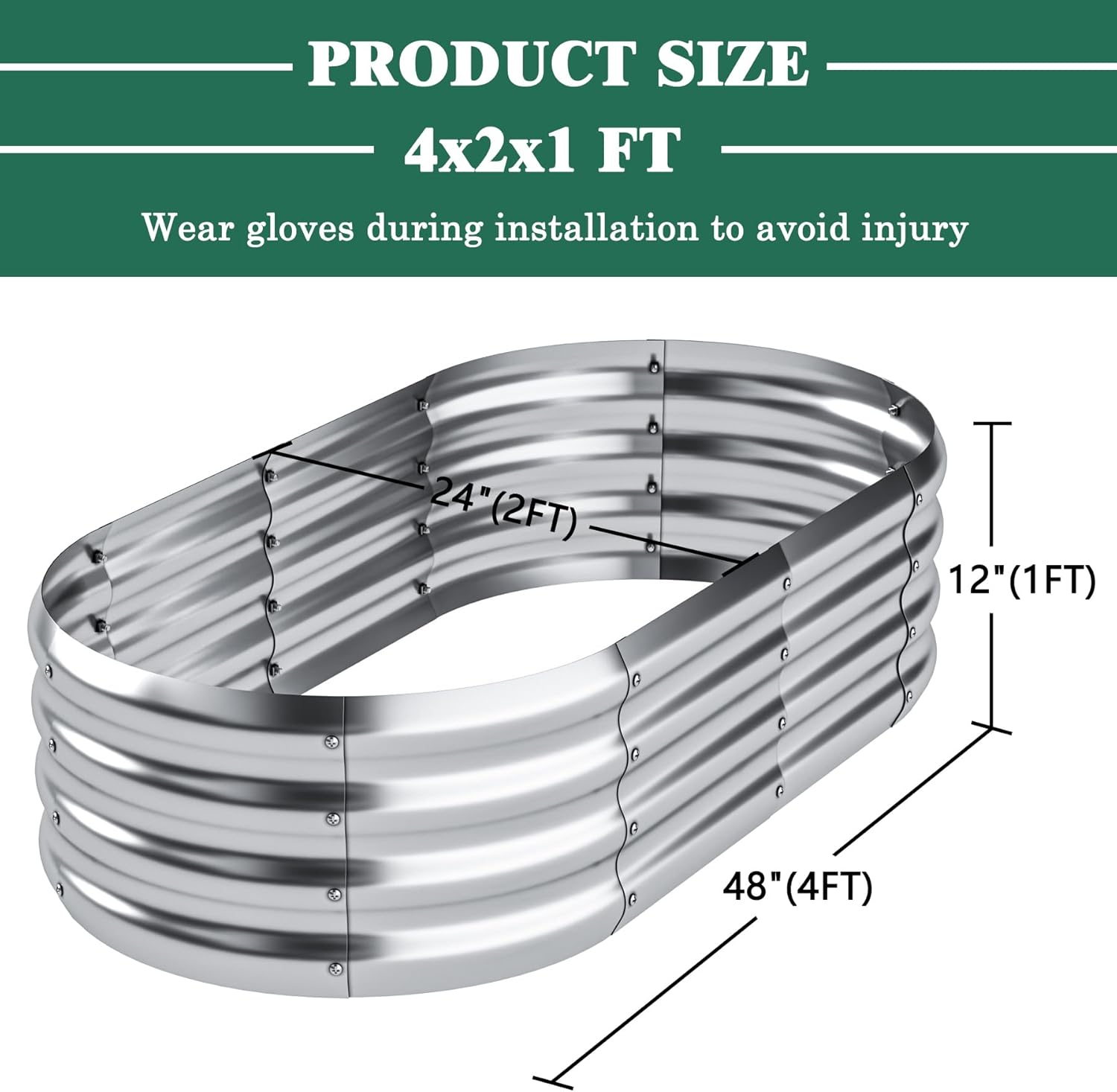 Galvanized Raised Garden Bed for Gardening,Outdoor Planter Raised Beds 4x2x1ft for Vegetables,Fruits,Flowers,Large Galvanized Metal Raised Garden Bed Boxes