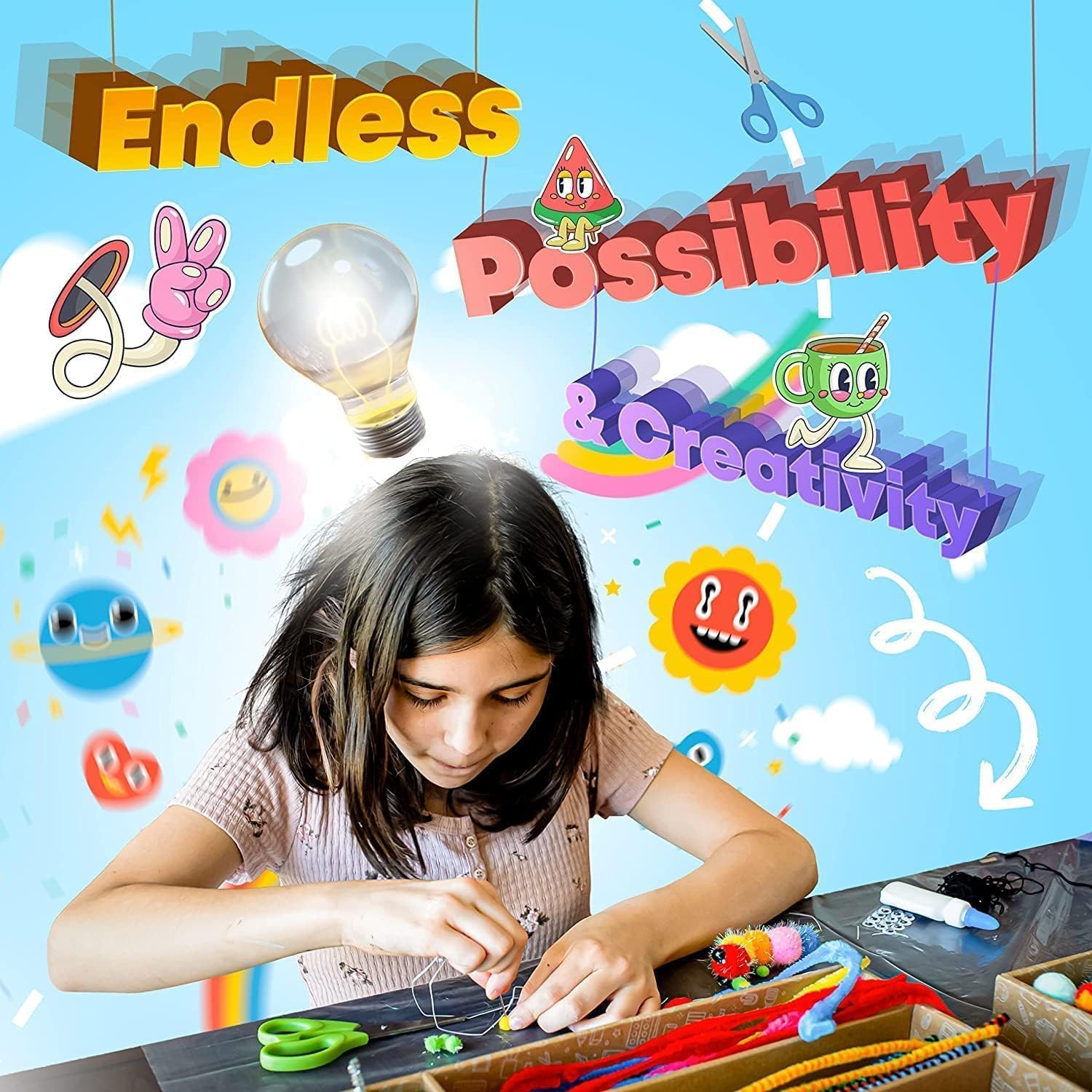 zycBernoi 2100+ Bastelset Kinder, Basteln Kinder Mädchen Jungen, Pfeifenreiniger Bunt Bastelkoffer Kinder, DIY Set für Kinder Zum Basteln und Dekorieren (Blau)