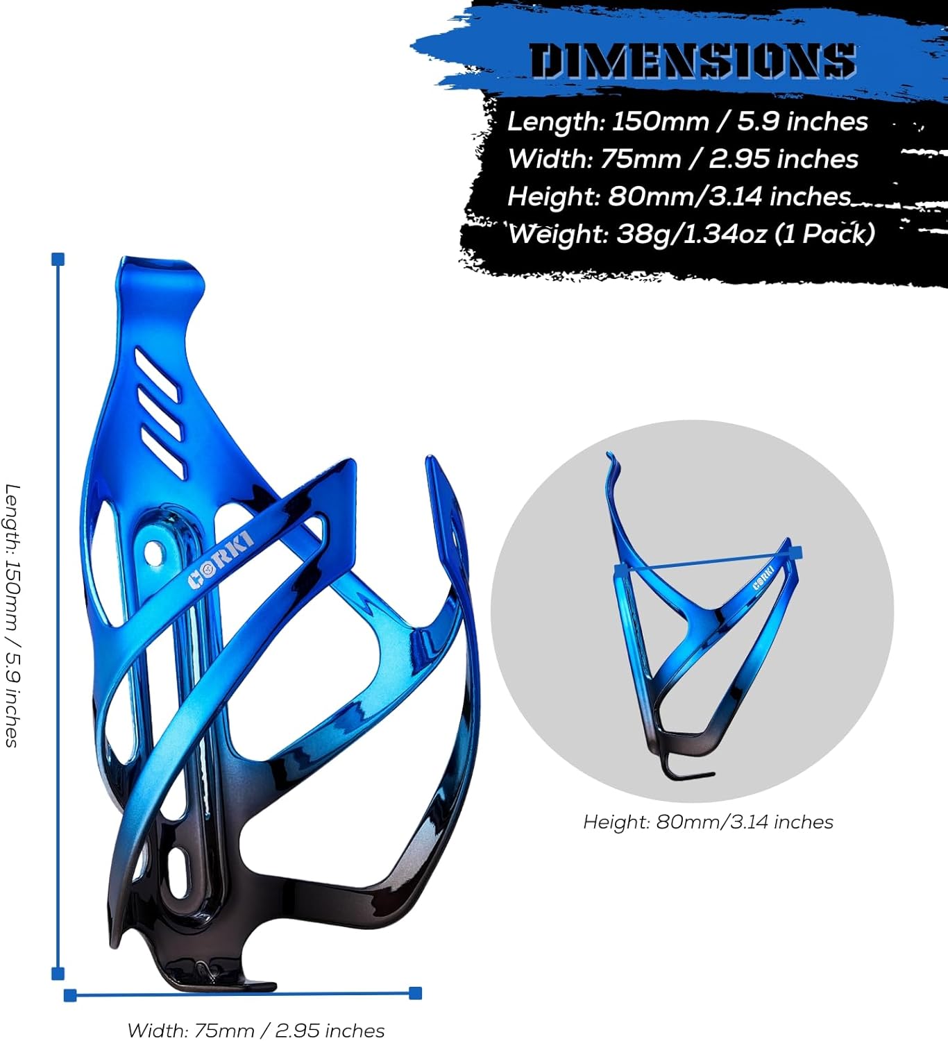 Corki Cycles Bike Water Bottle Holder Aluminum Alloy, Universal Bike Water Bottle Cage for Road, Mountain and Gravel Bikes -2 Pack - Black&Blue