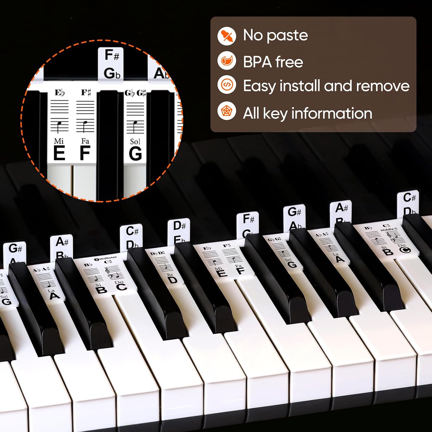 Removeable Piano Note Guider with Black-Key Semitones for Beginner image 2