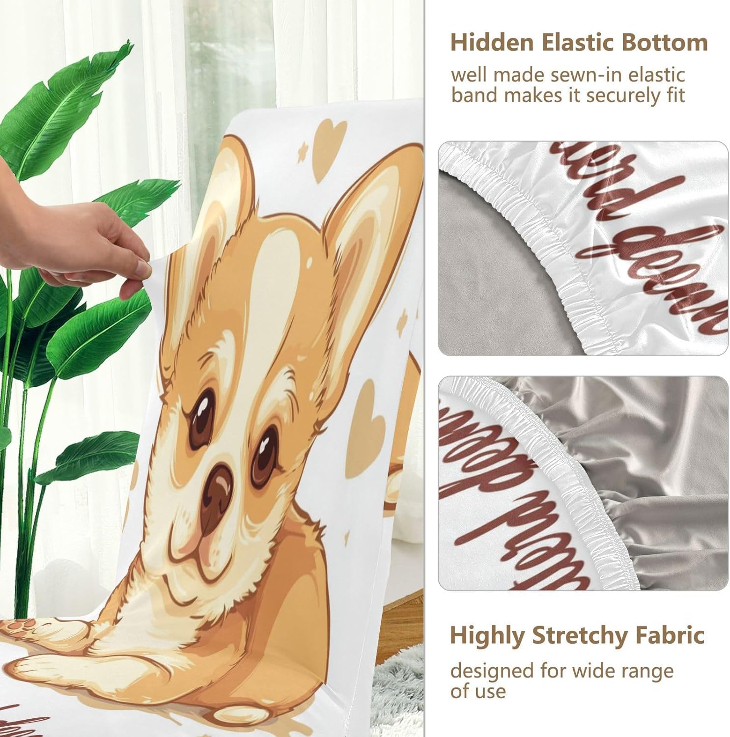 ALAZA Chair Covers for Dining Room, Cute Funny Dog Puppy Lettering Quote Sweet Dreams Stretch Chair Cover Sets Chair Protector Removable Washable for Ktichen Restaurant Hotel