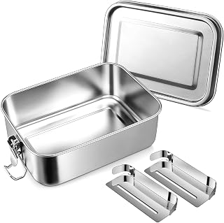 Leonyo 18/10 Stainless Steel 28oz Bento Lunch Box with 2 Dividers | 850ml Metal Steel Sandwich Container, Small Leak-Proof Food Snack Containers, Dishwasher Safe, Oven Safe Except for Lid
