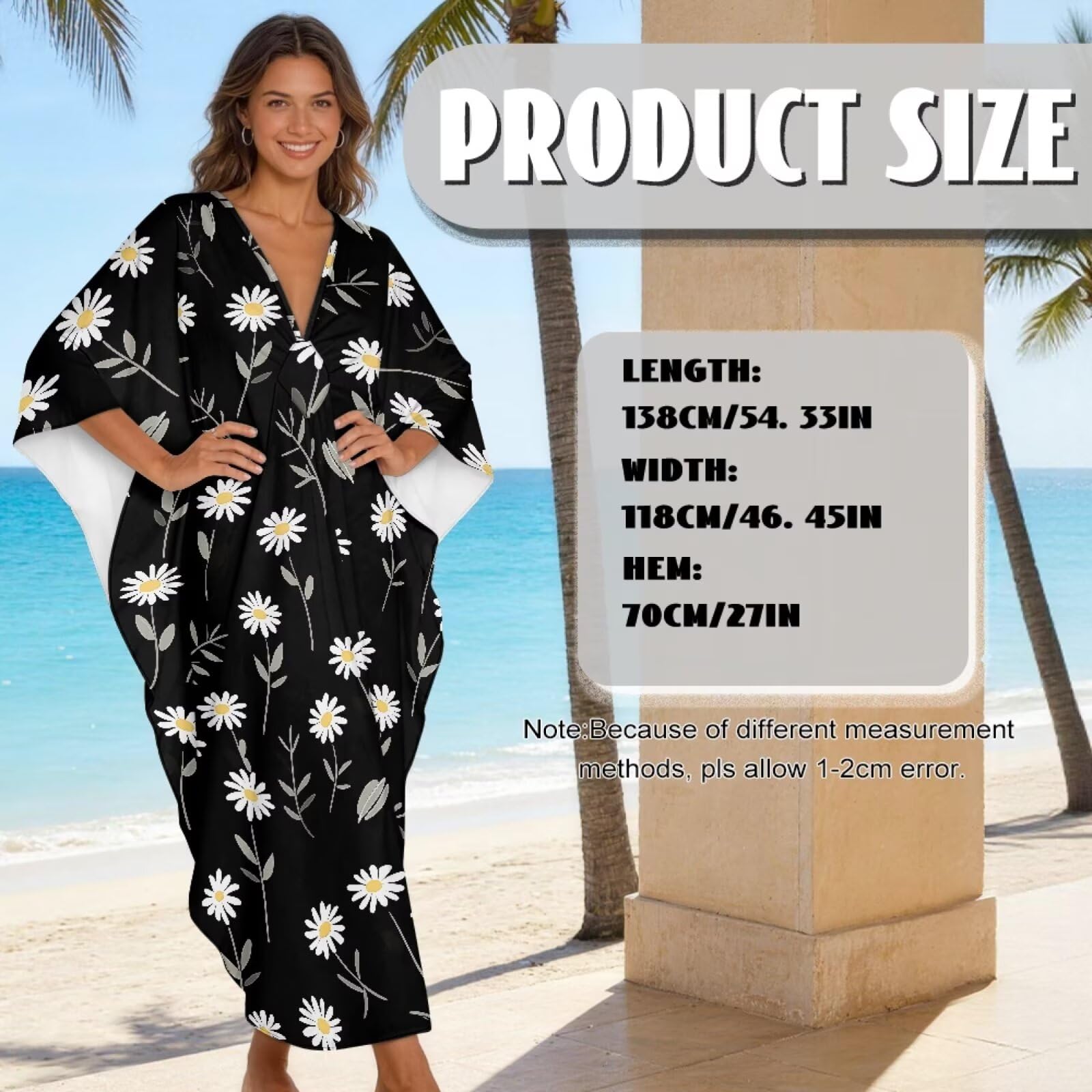 Caftano da donna, taglie forti, con scollo a V, abito da spiaggia, leggero, morbido, copricostume da bagno per il tempo libero