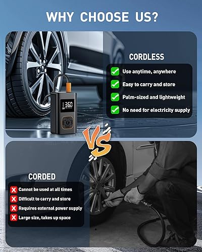 Miniatura 9 de Tire Inflator Portable Air Compressor - 150 PSI Mini Portable Air Pump for Car Tires, Cordless Electric Bike Tire Pump with Digital Pressure Gauge,