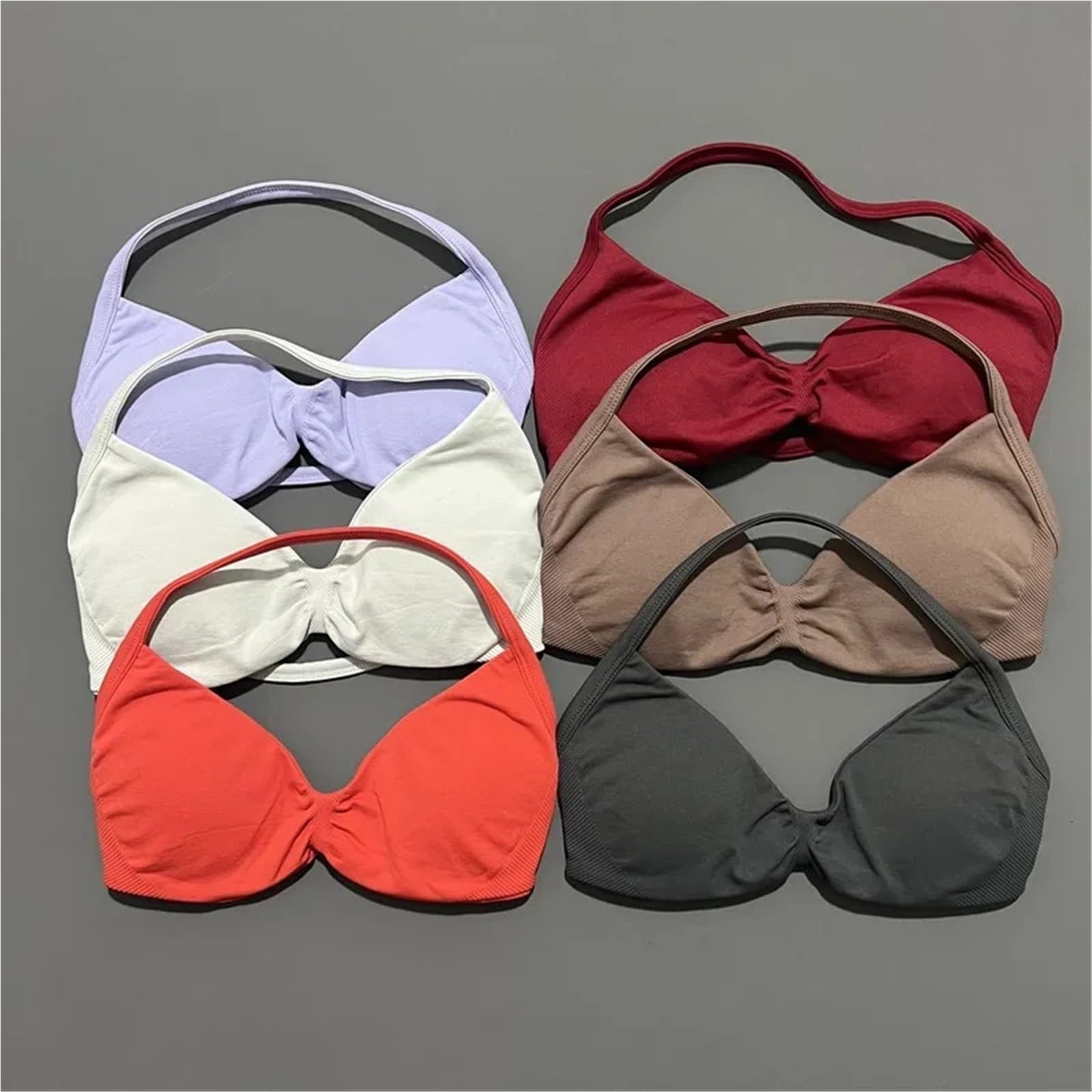 Sujetador Deportivo Mujer Top de Gimnasio Alta sujeción con Tirantes Finos, Estilo Halter, sin Costuras, for Entrenamiento y Yoga