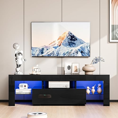 Miniatura 5 de VINGLI Soporte de TV LED, centro de entretenimiento moderno de 51 pulgadas con luces LED y almacenamiento para TV de 40/43/50/55 pulgadas