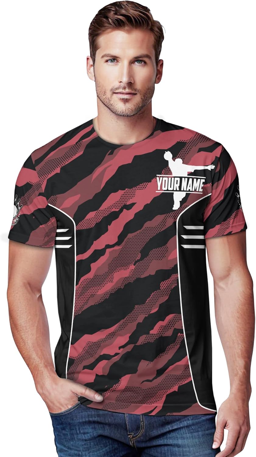 Mens Bowling T-Shirt Customized Bowling Pin Tee Shirt for Camouflage and Bowler 3 D Bowling Clothing