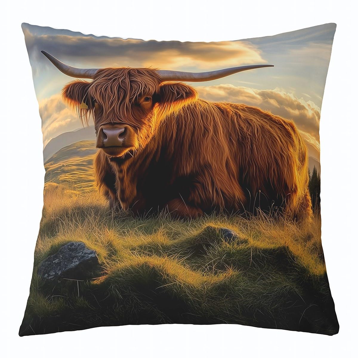 Homemissing Highland Cow Cushion Covers Set of 1 55x55cm For Kids Boys Girls Teens Highland Cattle Pillow Covers Natural Theme Pillow Case For Sofa Bed Chair — image 1