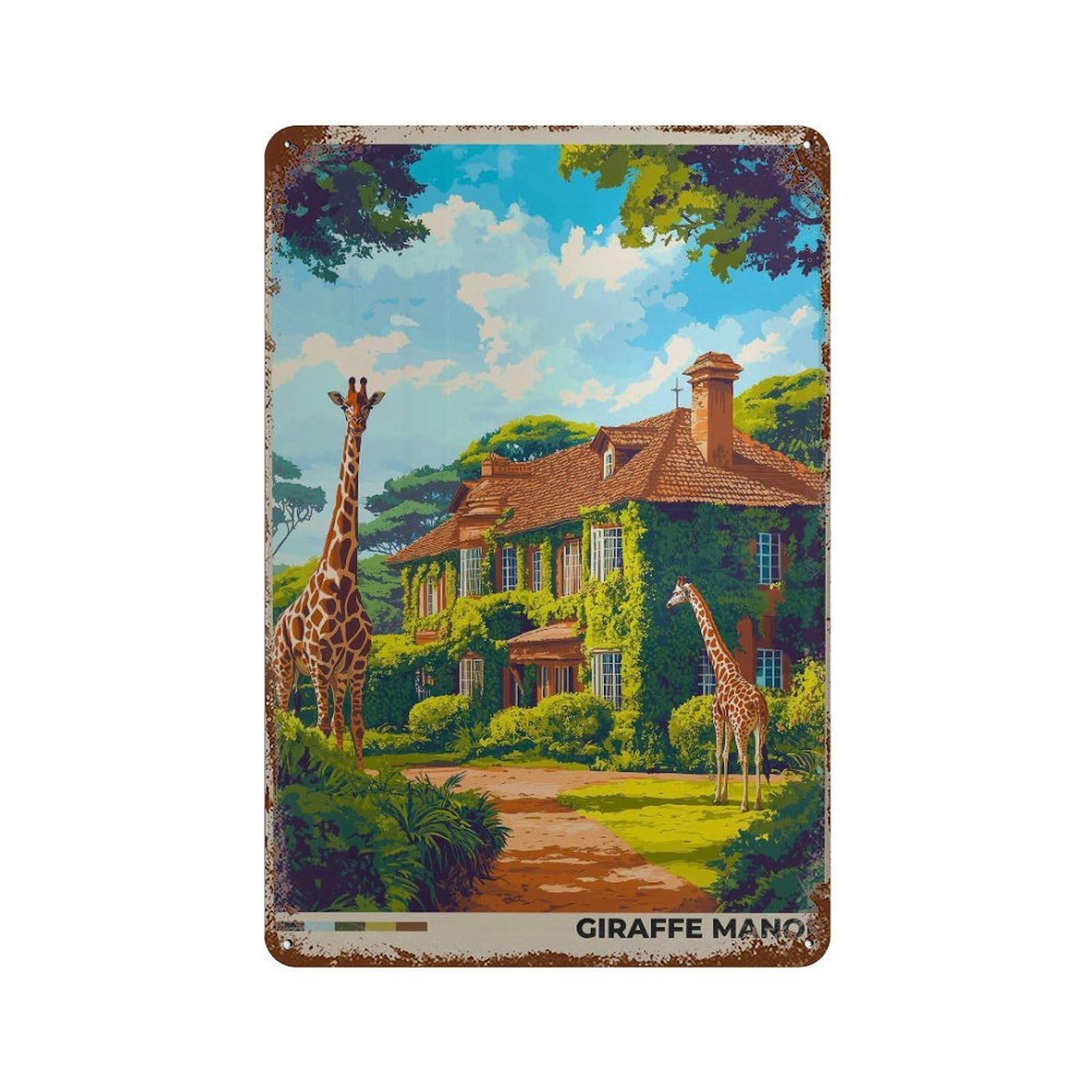 xiaoxiaoshen Giraffe Manor Kenya Travel Nairobi (2) Wall Decor Art Metal Tin Poster Modern Home Decor Art Home Bar Shop Decorations Vintage Sign 30x20cm