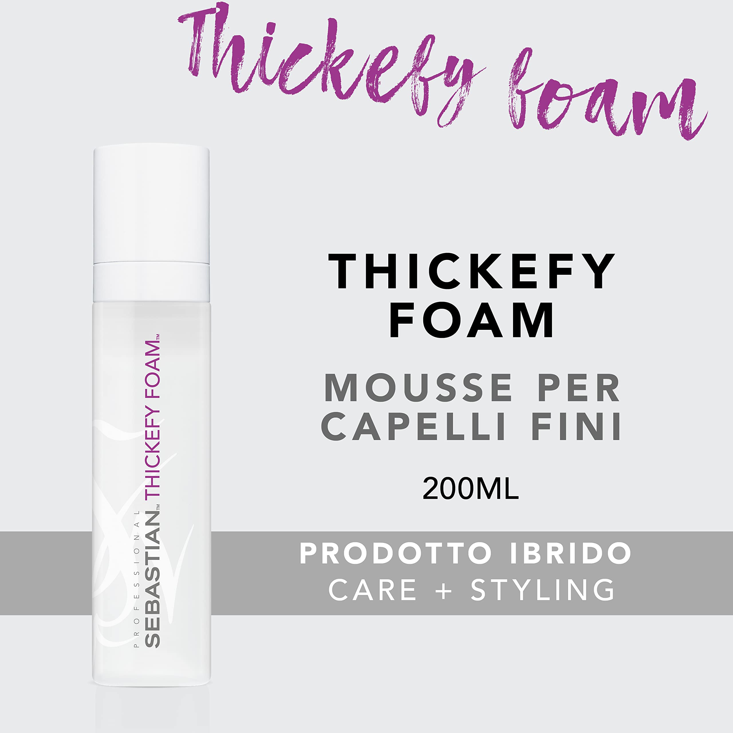 Sebastian Professional Thickefy Foam, Mousse Volumizzante, Dona Corpo, Volume Leggero e Sostegno Senza Peso, Per Capelli Fini, Formula da Liquida a Schiuma, 200ml