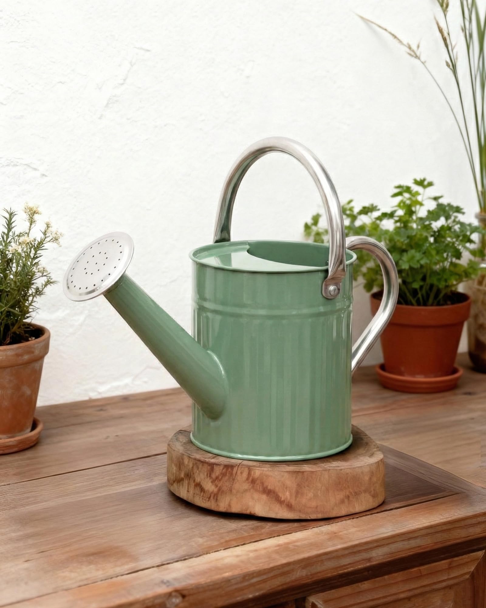 Bamworld Watering Can for Indoor Outdoor Plant Metal Watering Can with Removable Spout Embossd Design Plant Watering Devices Stainless Steel 1/2 Gallon Watering Cans Home & Garden Dรฉcor Creamy Green