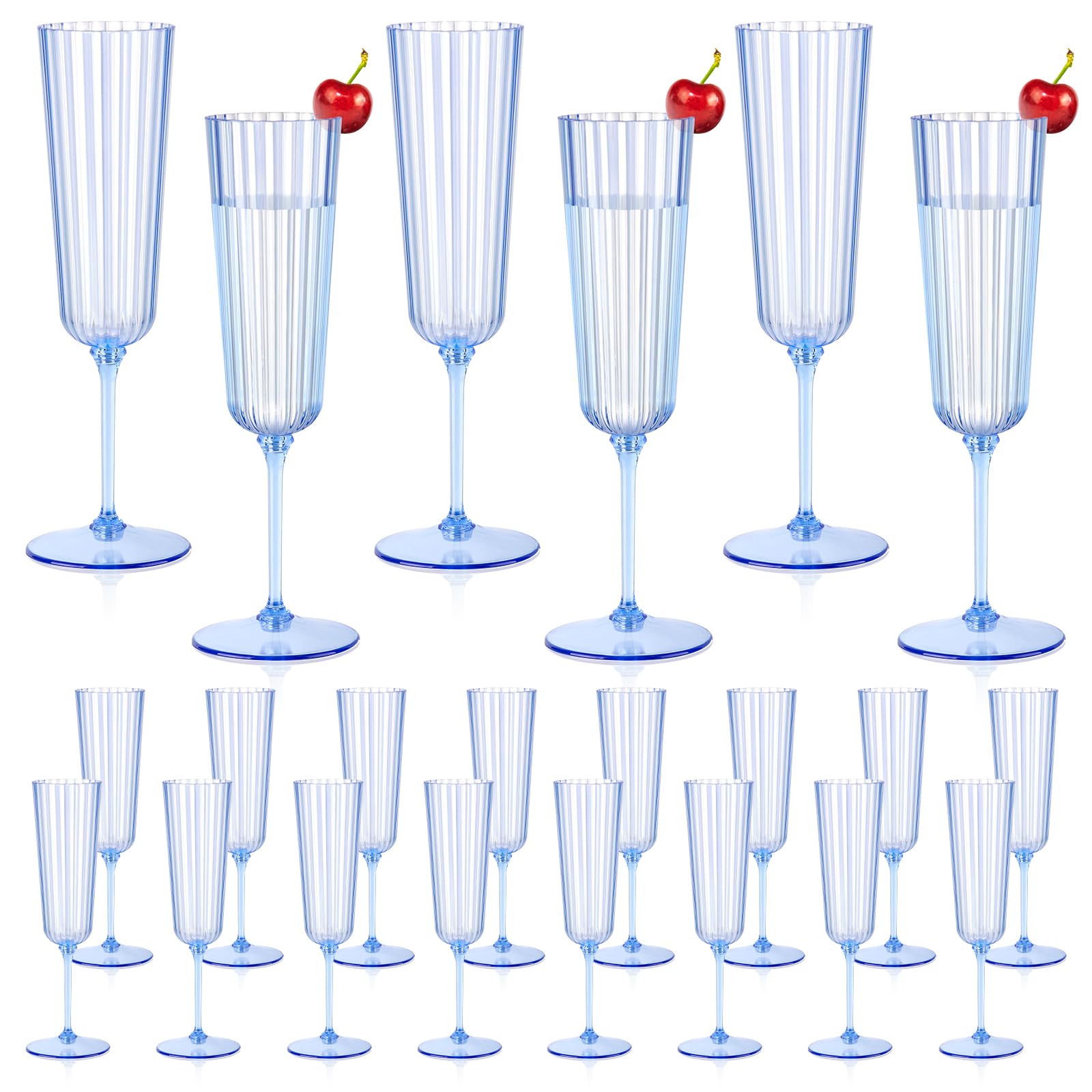 Photo 1 of 24 Pack Plastic Champagne Glasses Blue Unbreakable Ribbed Champagne Flutes Detachable 5.5 Oz Disposable Stemware Glasses Wine Toasting Cups for Wedding Bridal Shower Gifts Bridal Shower Housewarming