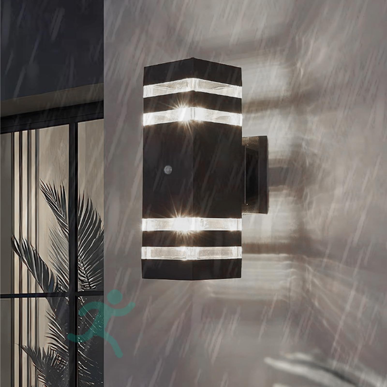 E27 Zewnętrzna lampa ścienna IP65 Wodoodporna oprawa ścienna z czujnikiem ruchu, czarna lampa ścienna do wewnątrz/na zewnątrz, ogrodzenie tarasowe w ogrodzie (białe światło, dwupiętrowe)