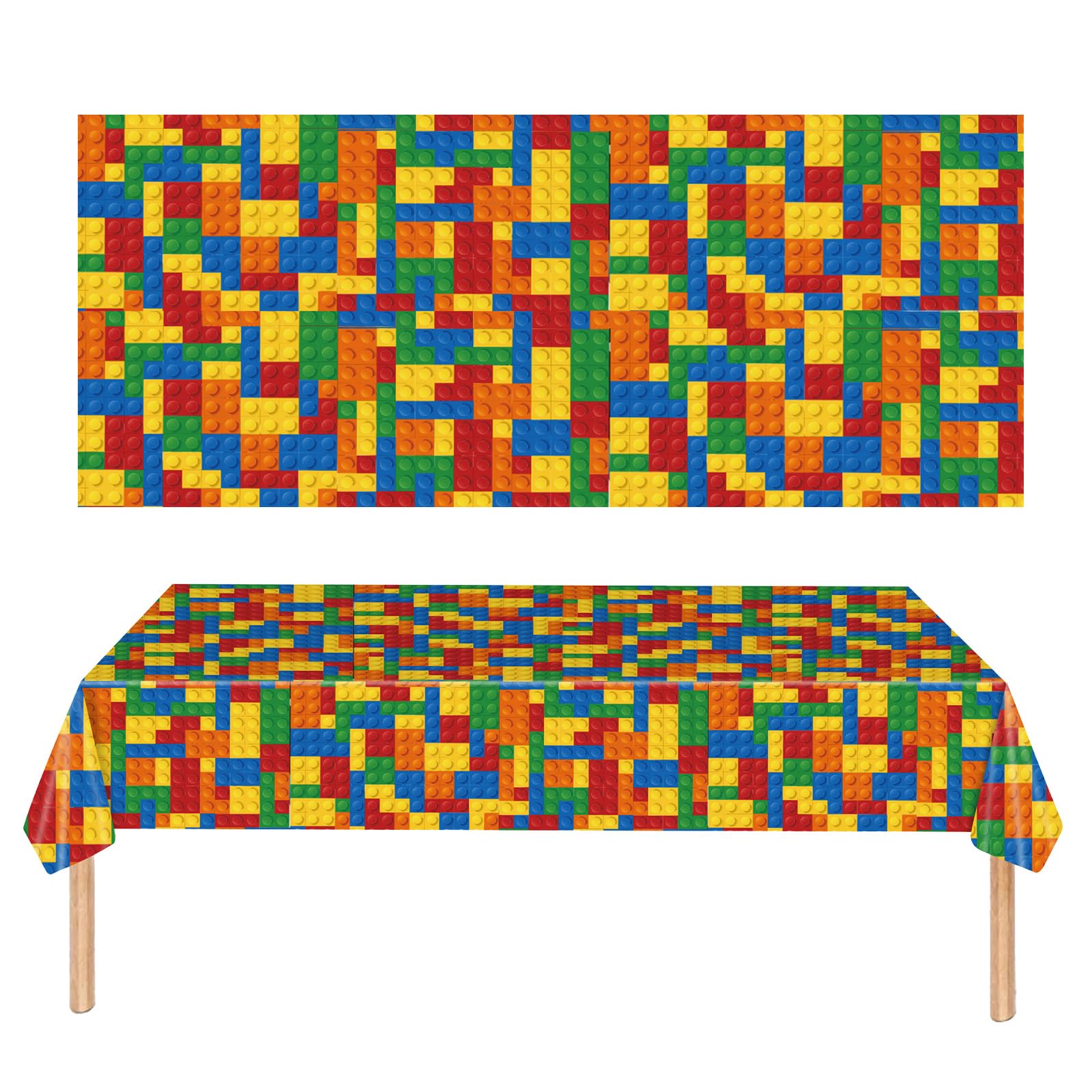 POPOYU 2Pcs Party Tablecloth,Colorful Building Blocks Table Cloth,137x274cm Building Blocks Themed Table Cover for Kids,Table Decorations for Boys Girls Birthday Party Supplies