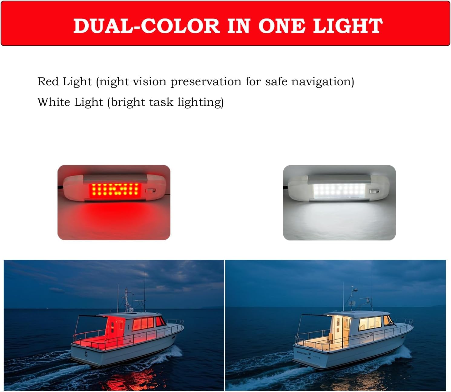 Marine Boat Dome Light, 7.5 Inch Dual Color LED RV Cabin Interior Lighting with Toggle Switch, LED Truck Interior Lights with Durable Aluminum Surface Mount for Boat, RV, Car, 12V/24V