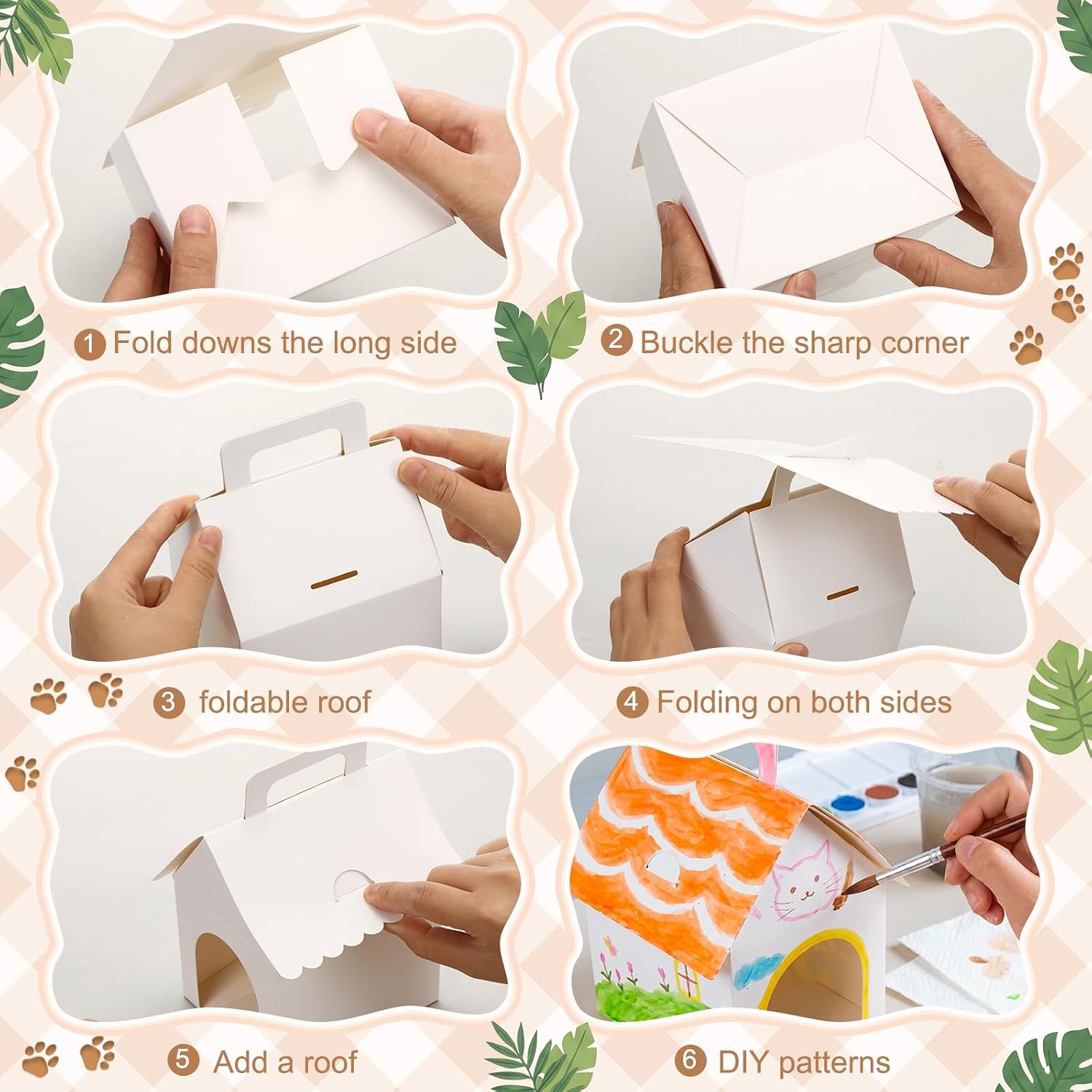 Blueweenly 54 Pcs Adopt a Jungle Animal Theme Party Favor Include 14 Forest Mini Safari Stuffed Animal 15 Hats 14 DIY House Box 1 Mini Chalkboard 10 Fence, Adoption Pet Jungle Birthday Party Supplies image 3