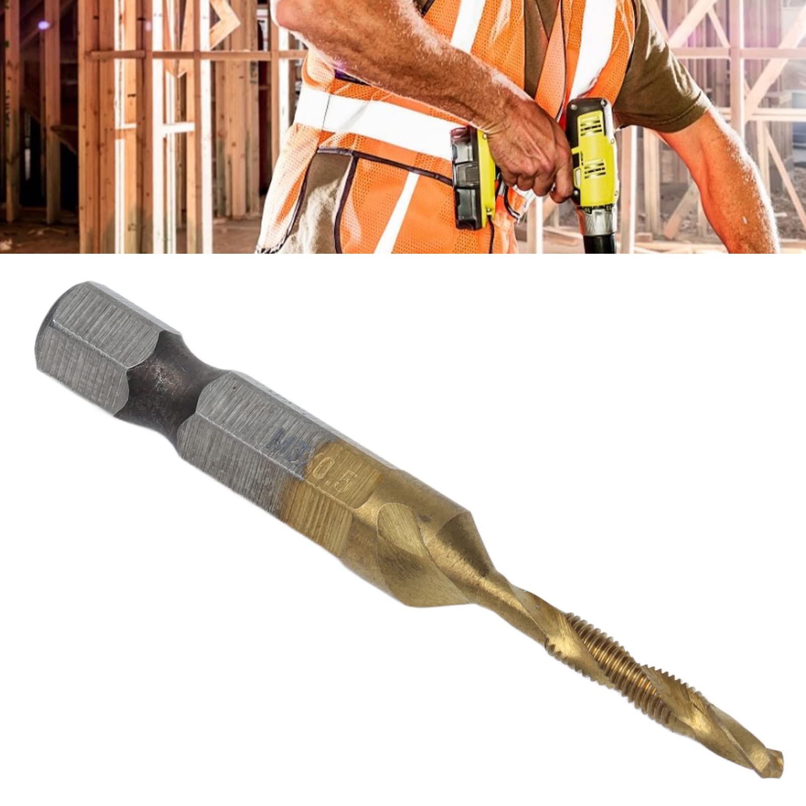 Titanbeschichtete Gewindebohrer mit Sechskantschaft für Holz, Spiralnut-Design, Schnellarbeitsstahl, Metrisch, Kombiniertes Gewindeschneiden und Fasen in Einem, Verbessern die (M3)