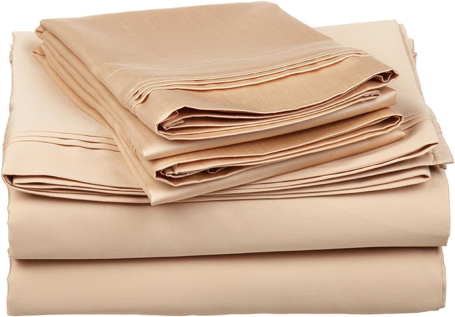 RBS Bedding's Split-King: Adjustable King Bed Sheets 5-PC Set Solid Beige 100% Egyptian Cotton 400-Thread-Count, Fits Mattress 26" Deep Pocket (1 Flat Sheet, 2 Fitted Sheet, 2 Pillow Cases)