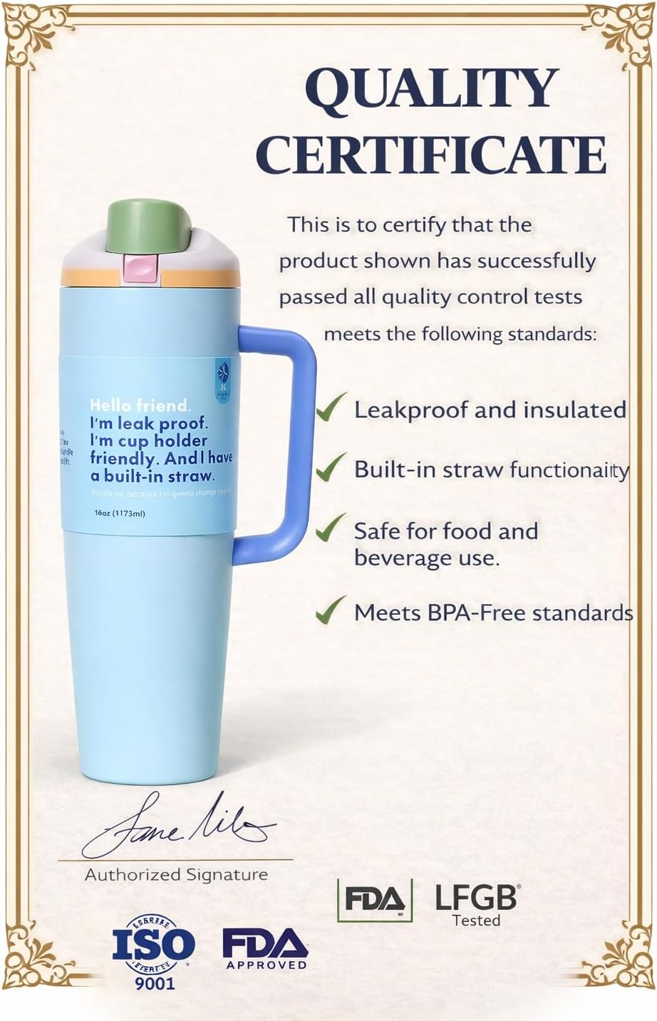 Insulated Stainless Steel 40oz Tumbler with Handle & Built-In Flip Straw | Leak-Proof, BPA-Free Water Bottle for School, Sports & Travel (light blue) - Image 4