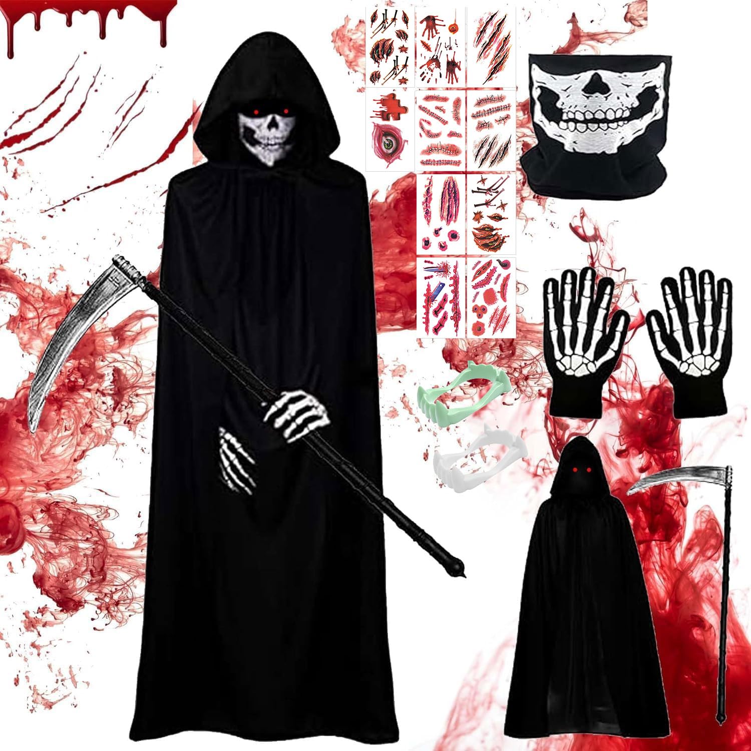 Disfraz de Halloween para niños, disfraz de Halloween para niños, disfraz de Reaper, Grim Reaper Sensenmann, Halloween, disfraz de vampiro, capa de hoz, ropa