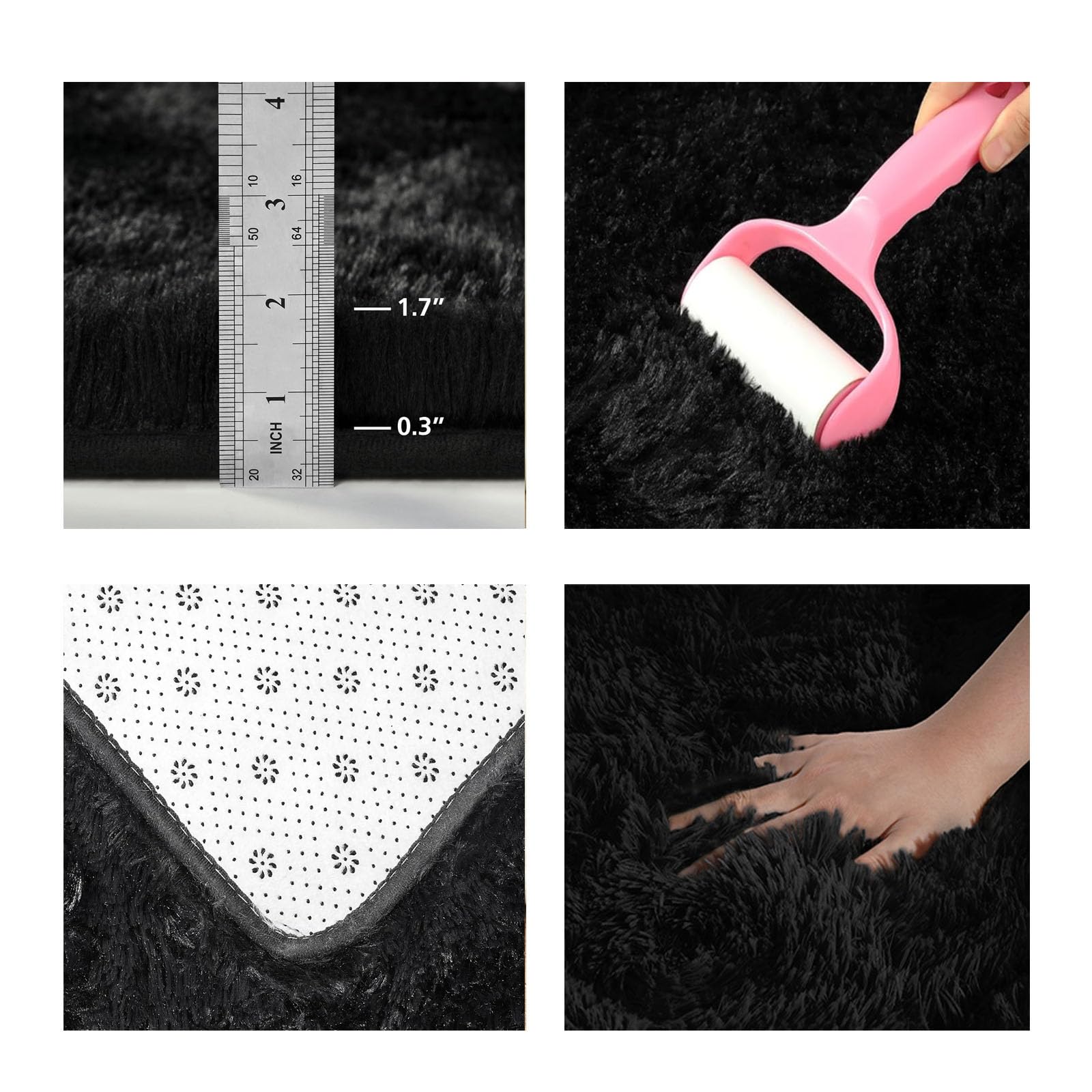 Jeu Antidérapant Tapis 220 x 250 cm Moelleux et Lavable Tapis Salon Shaggy Chambre Doux - Antidérapant - Lavable pour Chambre à Coucher Salon Couloir, Noir
