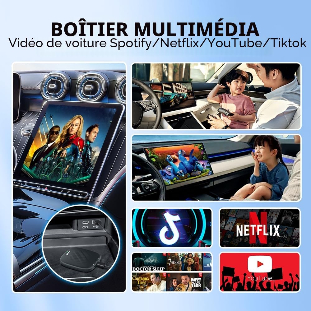 CarlinKit 2026 Adaptateur AiBox pour CarPlay et Android Auto sans Fil, pour Voitures avec CarPlay Filaire, système intégré 4+64GB Android 13.0 avec GPS, processeur Octa-Core