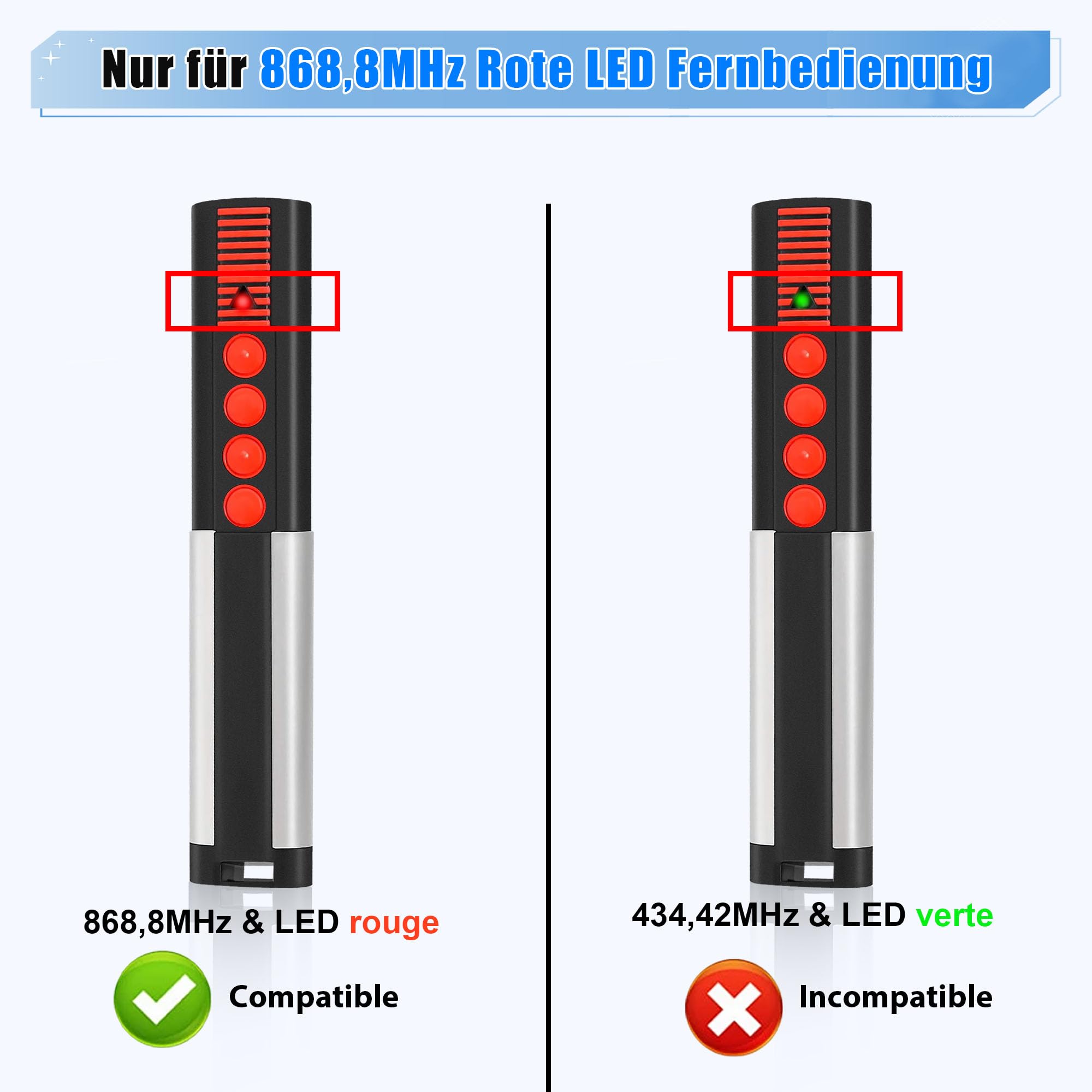 pepape 2 pièces télécommande Garage pour Sommer 4020 TX03-868-4, 4020V000, 4026 TX03-868-2, 4025 TX02-868-2, Compatible avec Sommer Red LED 868,8 MHz ouvre-Porte de Garage