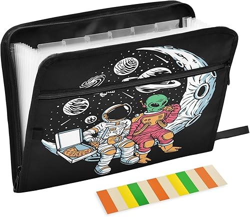 Miniatura 1 de Gredecor Organizador de carpetas de archivos de 13 bolsillos, tamaño A4carta, resistente al agua, astronautas y extraterrestres, bolsa de documentos