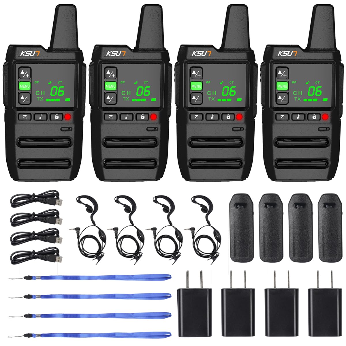 KSUN Long Range Walkie Talkies with Earpiece for Adults 22 Channels LCD Screen,Flashlight Rechargeable Battery Portable for Cruise Camping Hiking GZ20