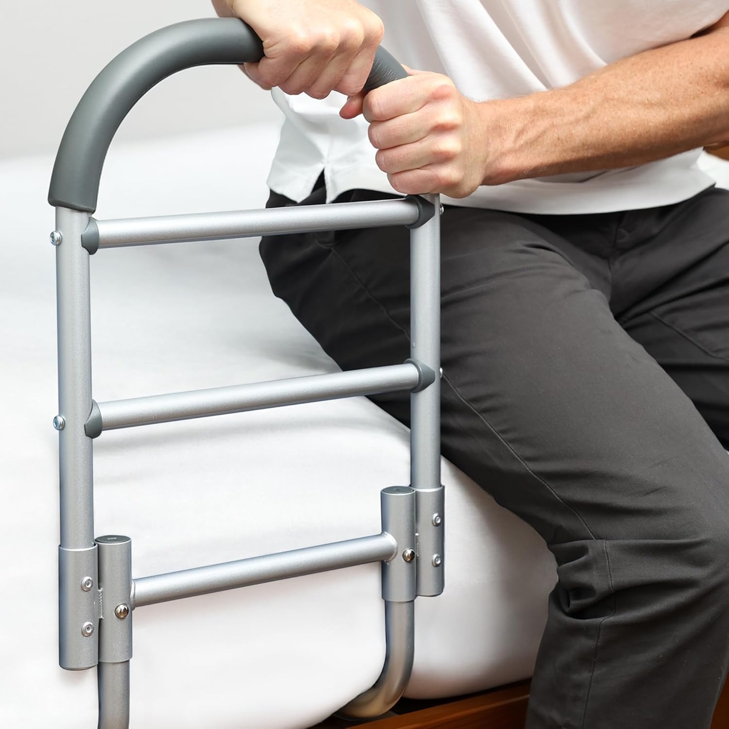 Lunderg Bed Assist Rail for Seniors with Non-Slip Grab Bar - Easy to Install Bed Rails for Elderly Adults Safety & Post-Surgery - Helps Reduce Falls & Support Independence