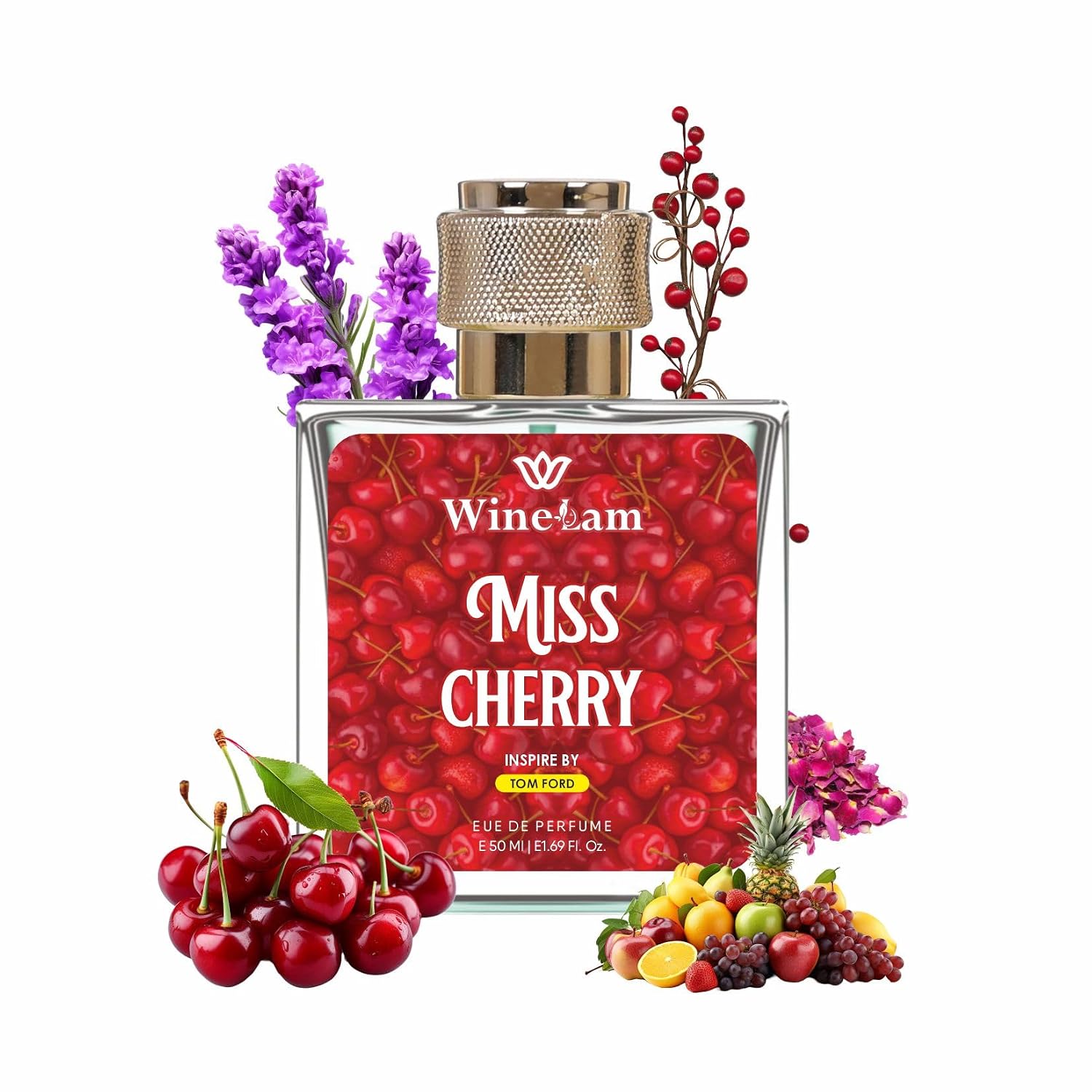 WineLam Miss Cherry Eau de Parfum, Cherry Fruity Scent, 25% Concentrated EDP, Vegan, Sulphate Free, 50 ml