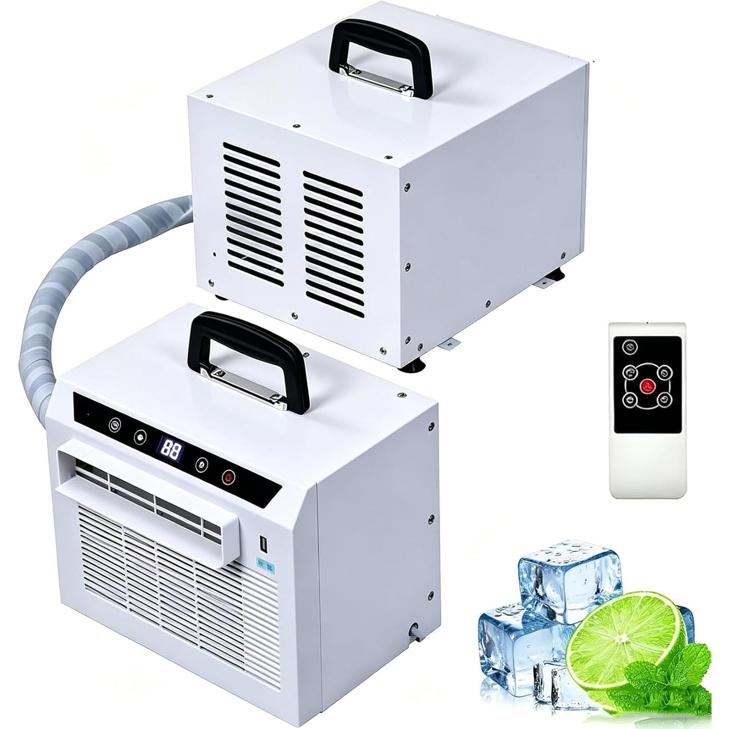 GLBMXDD Portable Split System Air Conditioner with Remote Control, 3000 BTU Room Cooler 24H Timer Top Handle Design For Tent, Rv, Home, Office, Camping 2-meterconnectingpipe