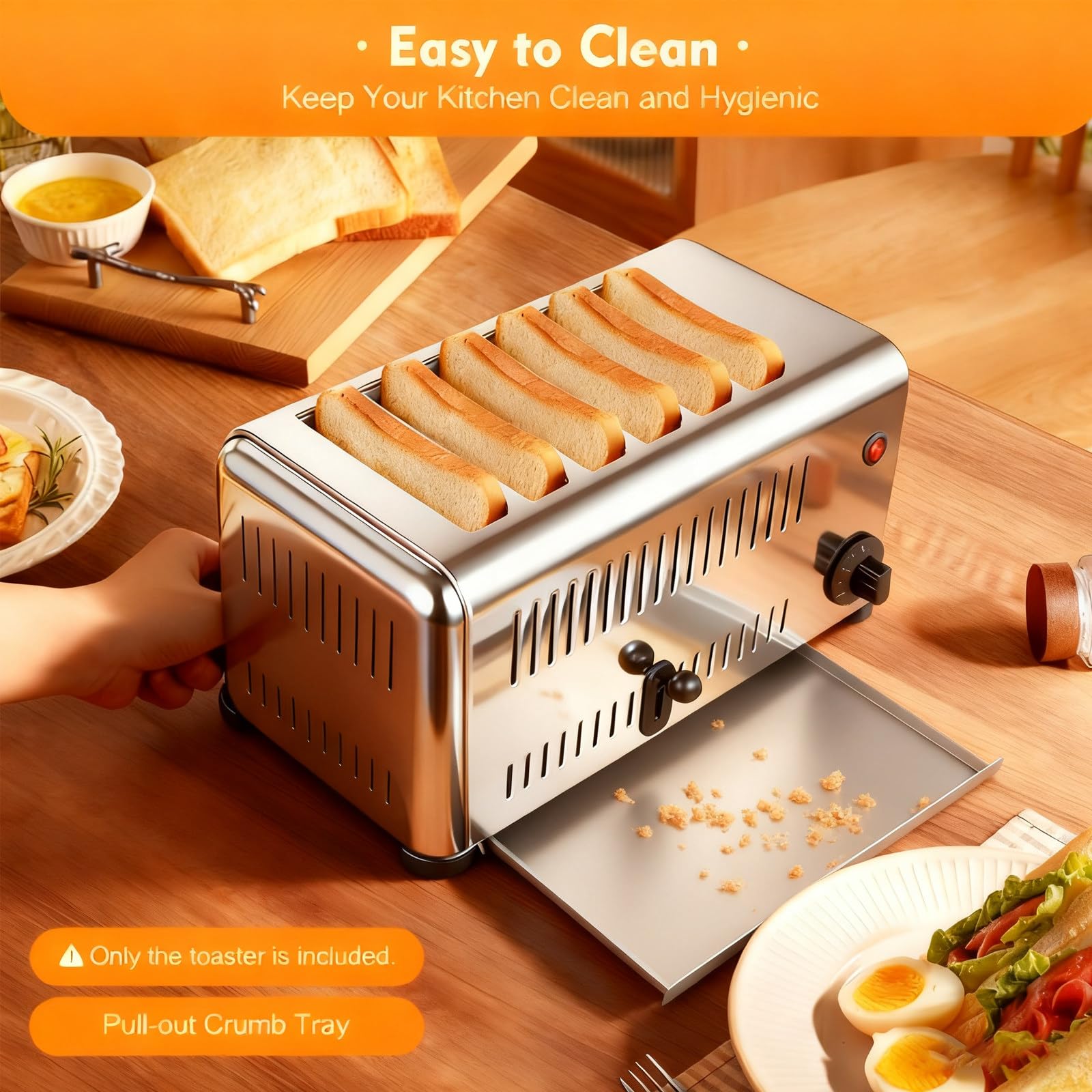 Tostadora comercial resistente de 4 ranuras, 2,24 kW de alta potencia, control de 5 vías, ranuras extra anchas para sándwiches y bagels, incluye bandeja para migas