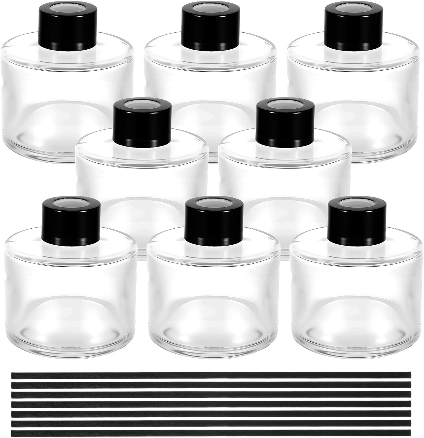 8 PCS Fragrance Glass Diffuser Bottles, Reed Diffuser Bottle with 40pcs Reeds Sticks & Black Caps & Funnel, Diffuser Jars for Home Oil Fragrance Decoration Girl Women Gift, 100ML