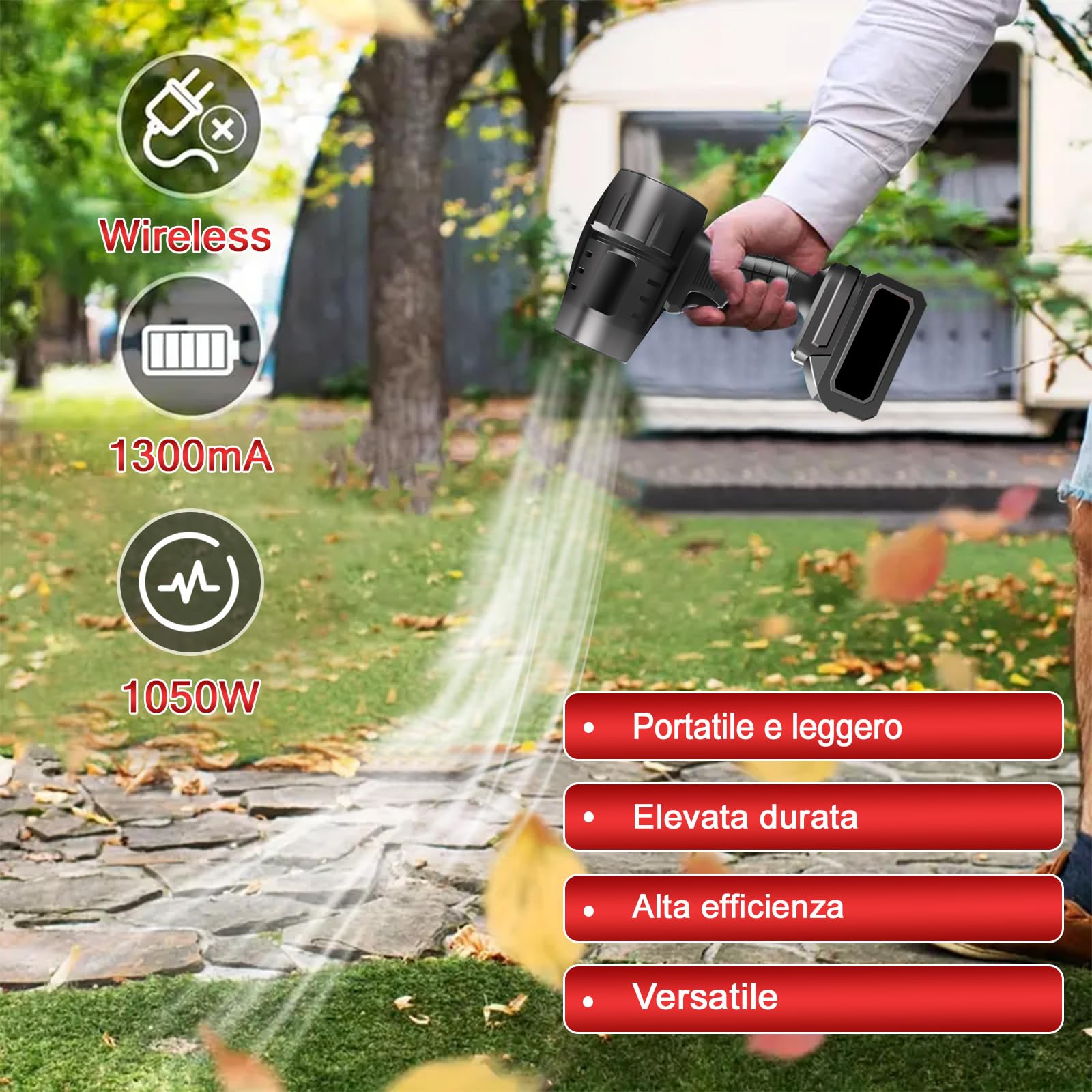 Turbo Soffiatore A Batteria Potente, 800W 35000 Rpm Mini Soffiatore Foglie Elettrico Senza Fili Leggero Con Batteria 1300mAh, Piccolo Soffiatori Portatile Per Foglie, Polvere, Neve, Auto,Giardino