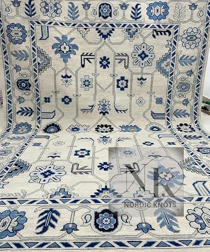 Hand-Knotted Wool Rug – Floral Flatweave Design in Soft Ivory