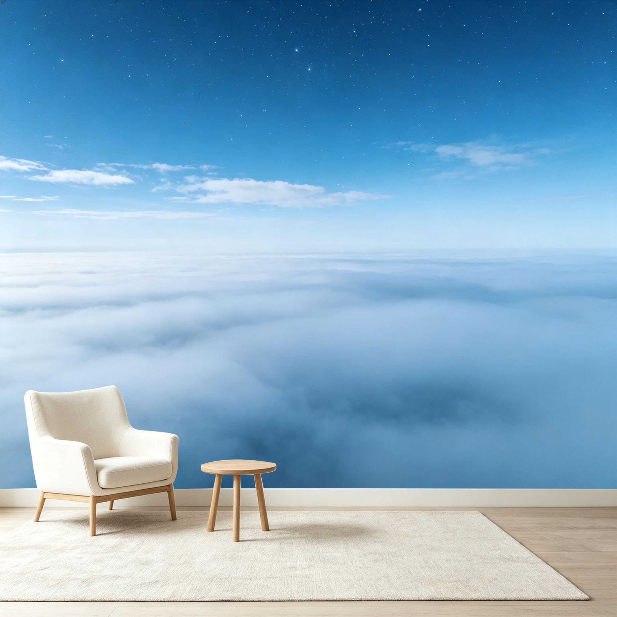Custom Size Wall Murals Night Sky Landscape Above Clouds Starry Horizon 3D Trompe L'Oeil Self-Adhesive Wall Fabric Removable Wallpaper Wall Decor for Living Room Bedroom Bathroom