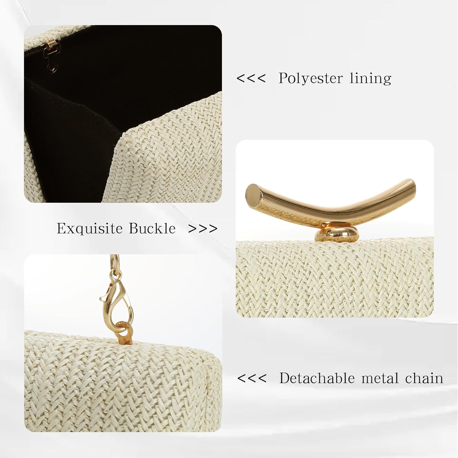 Freie Liebe Straw Clutch Purse for Women Woven Evening Bag with Chain Straw Purses for Summer Beach Dress