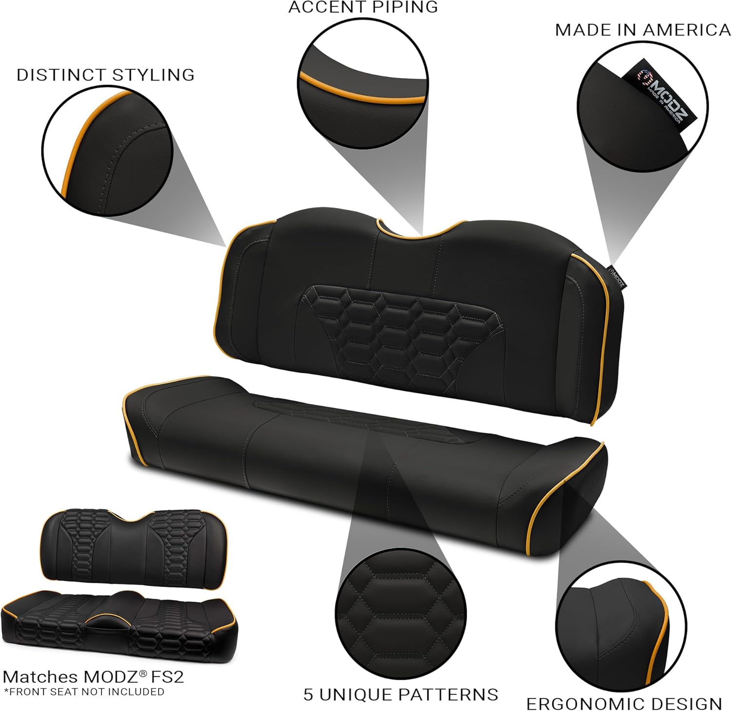 MODZ® RSC2 Custom Golf Cart Rear Seat for GTW Mach Series, Madjax Genesis 150/250/300 Rear Seat Kits - Black Base - Double Diamond Pattern