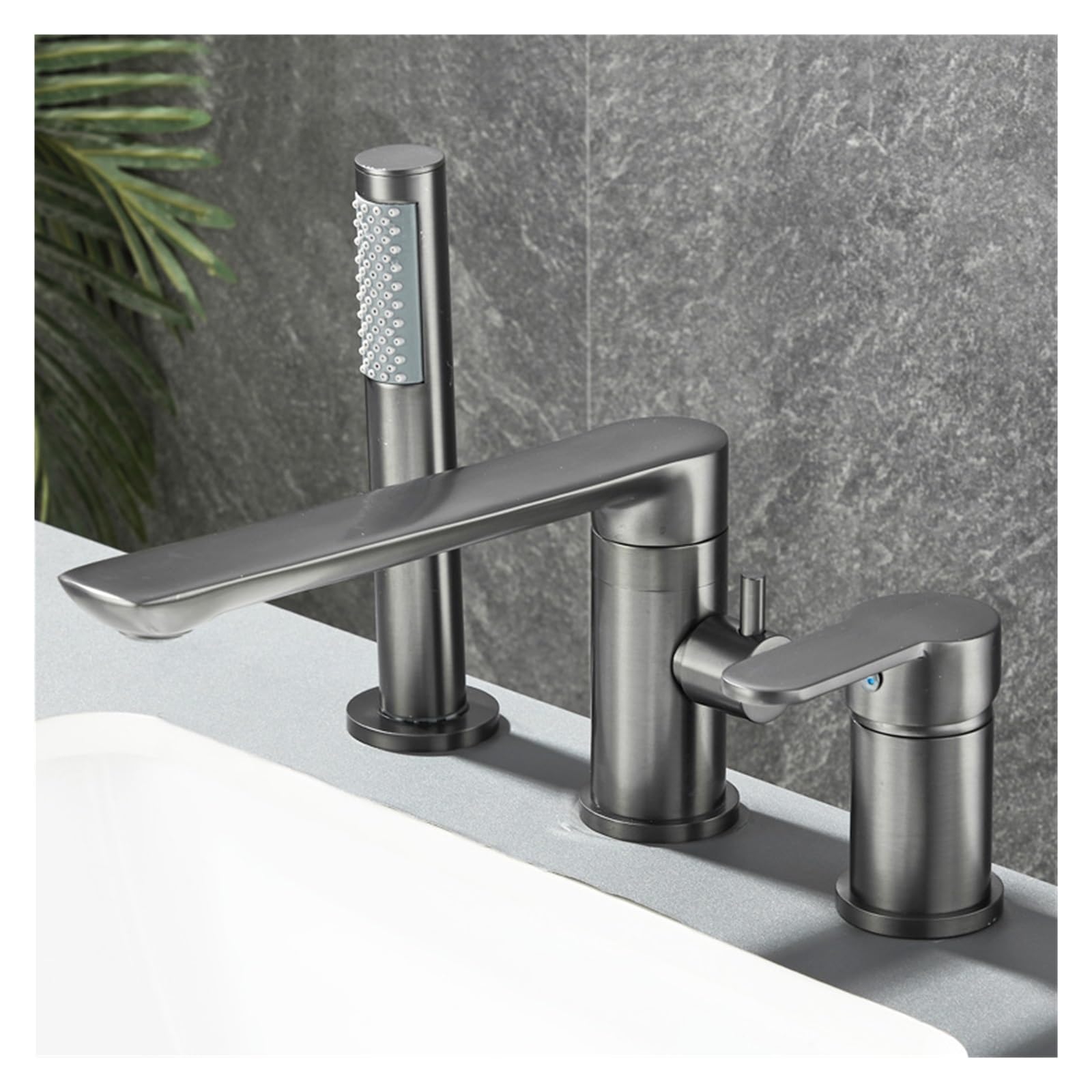 Dfghnbvc Grey Brushed Gold Bathroom Widespread Basin Faucets Solid Brass Sink Mixer Hot Cold Lavatory Vessel 3 Holes With Spray Black Mixer Tap Faucet,