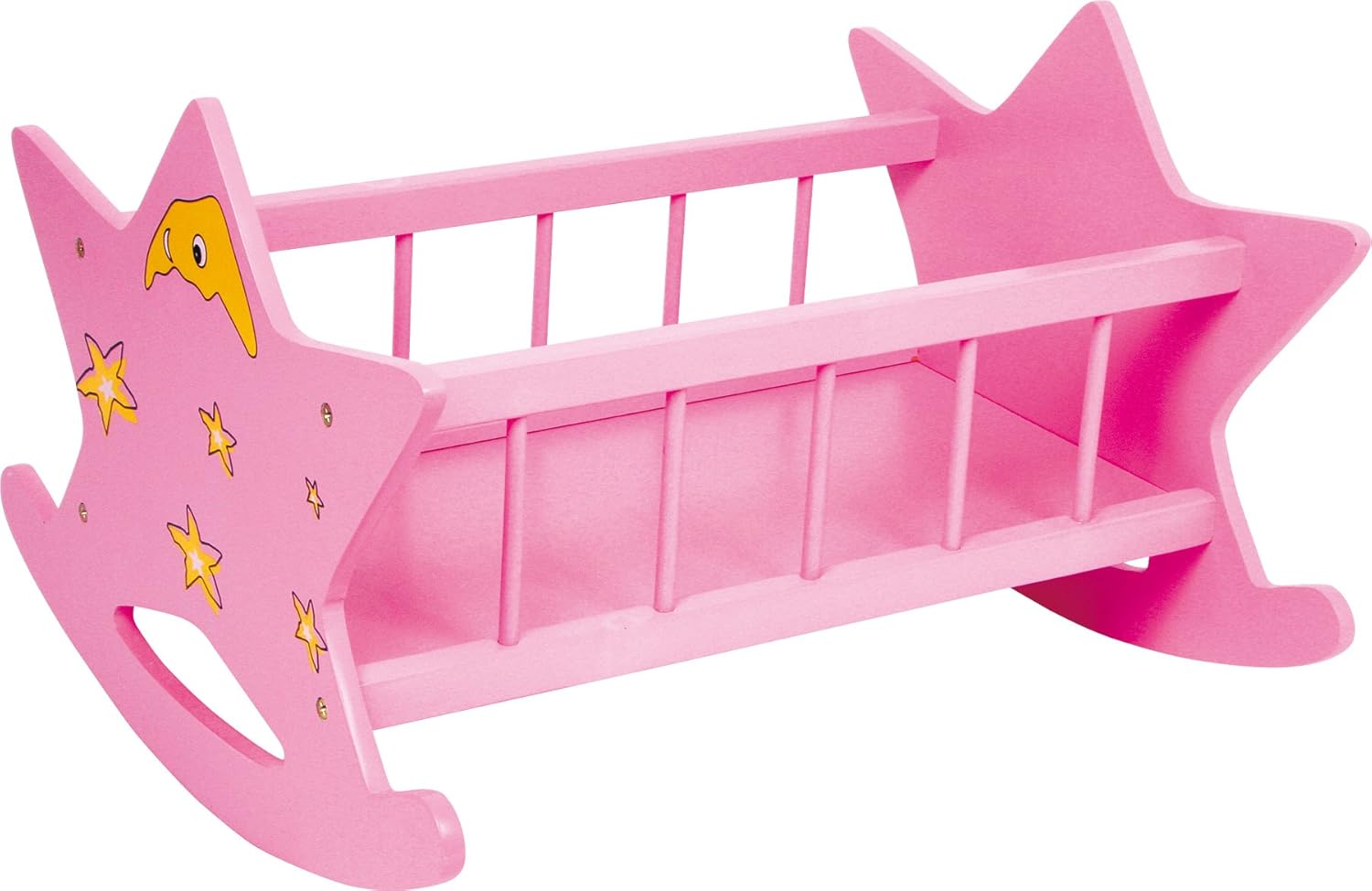 Legler Small Foot 2865 Wooden Doll Cradle Star, Pink with Moon and Stars, for Dolls up to 45 cm, from 3 Years Old