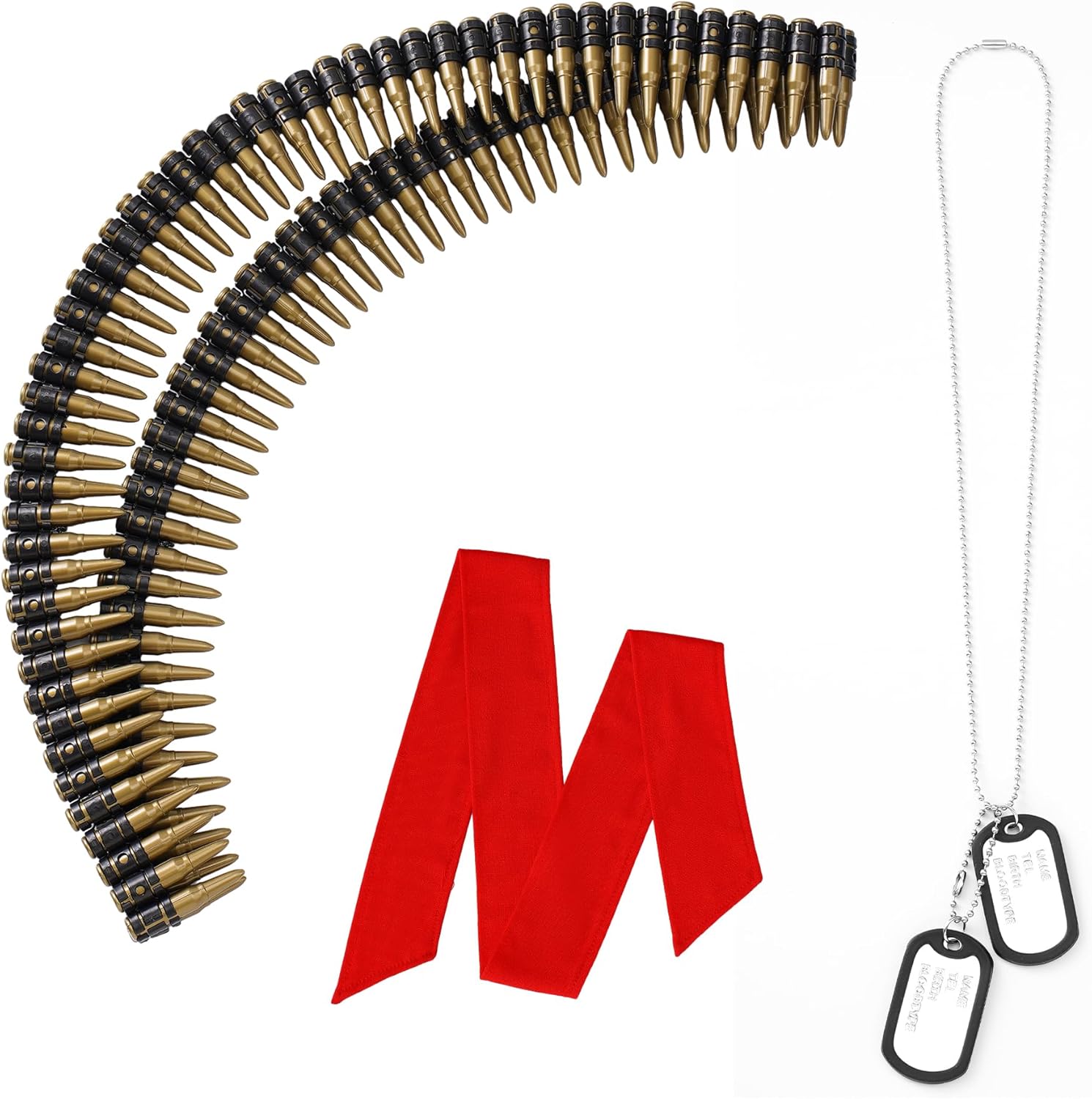 Mujahid Military Themed Replica Bullet Costume Accessory Set - Unisex Army Soldier Gear with Headscarf/Bullet Belt/Dog Tags - Dress Accessories for Cosplay Party Dress-Up Parties Carnival