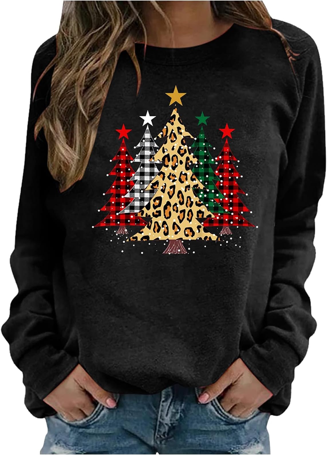 Valentine's Women Tops Cute Print Blouse Graphic Tee Tops Plaid Splicing Casual Crewneck Pullover Sweaters Sweatshirts