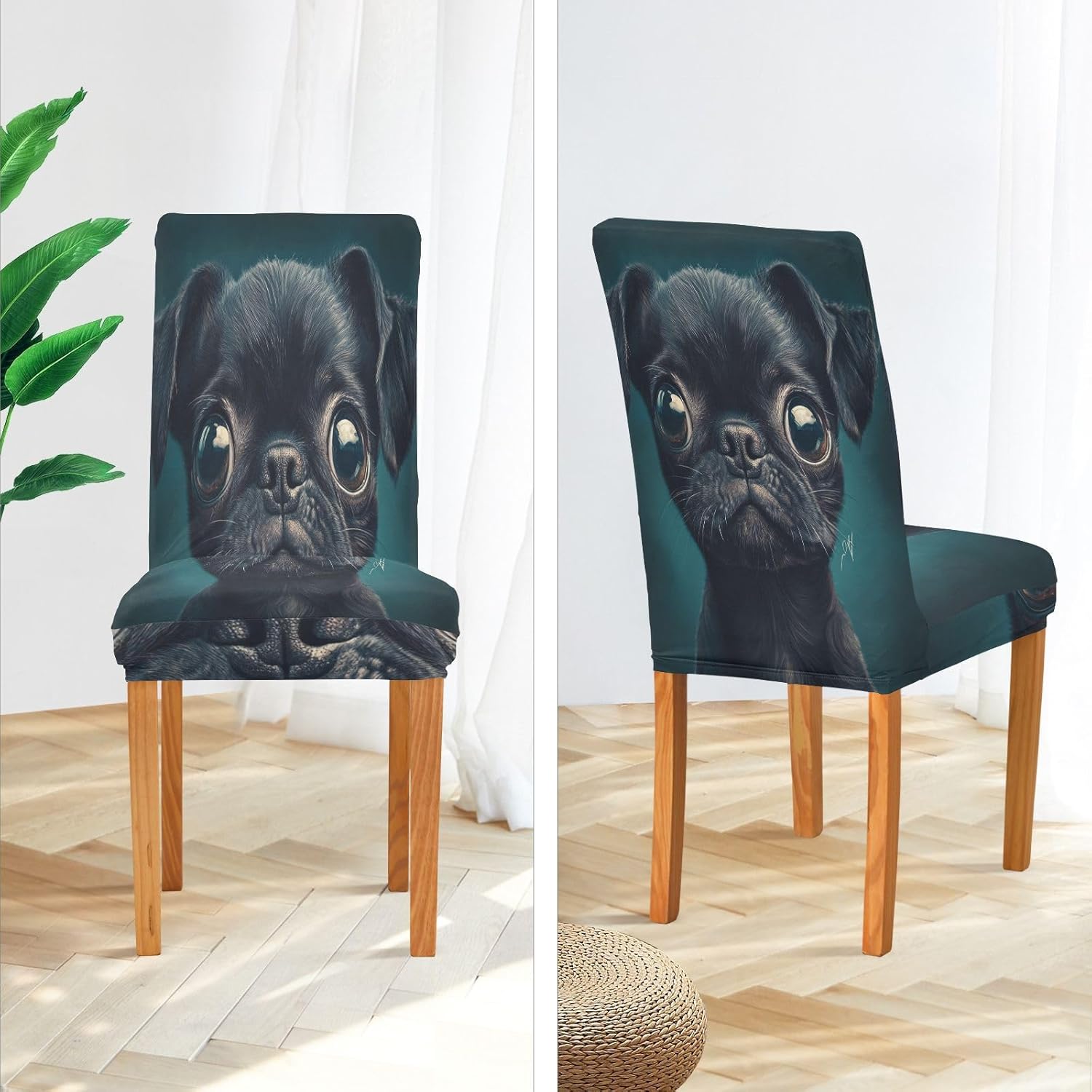ALAZA Chair Covers for Dining Room, Puppy Dog Arland Green Stretch Chair Cover Sets Chair Protector Removable Washable for Ktichen Restaurant Hotel